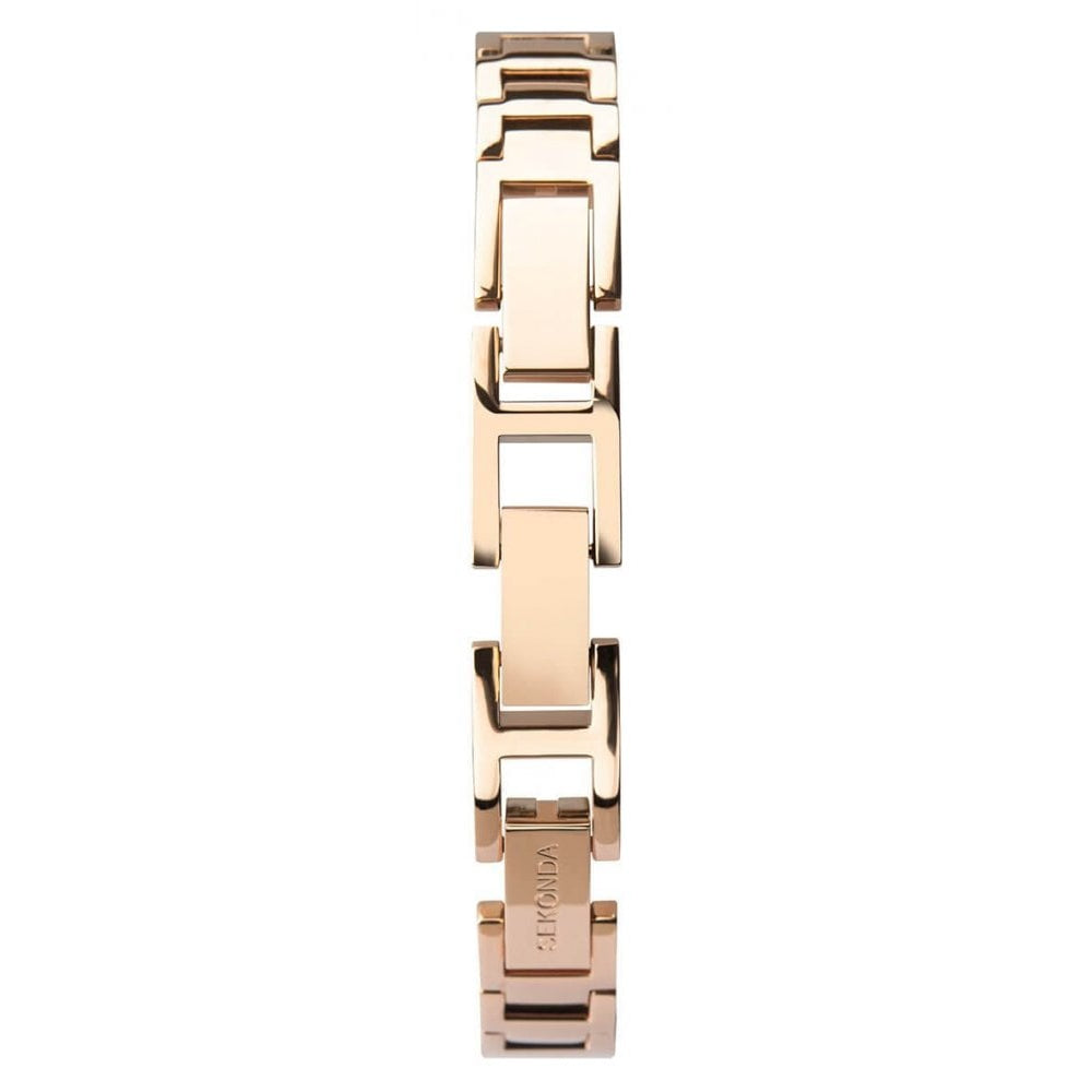 Rose Gold Plated Stone Set Case With Grey Dial & Black Leather Strap With Crystals Ladies Watch