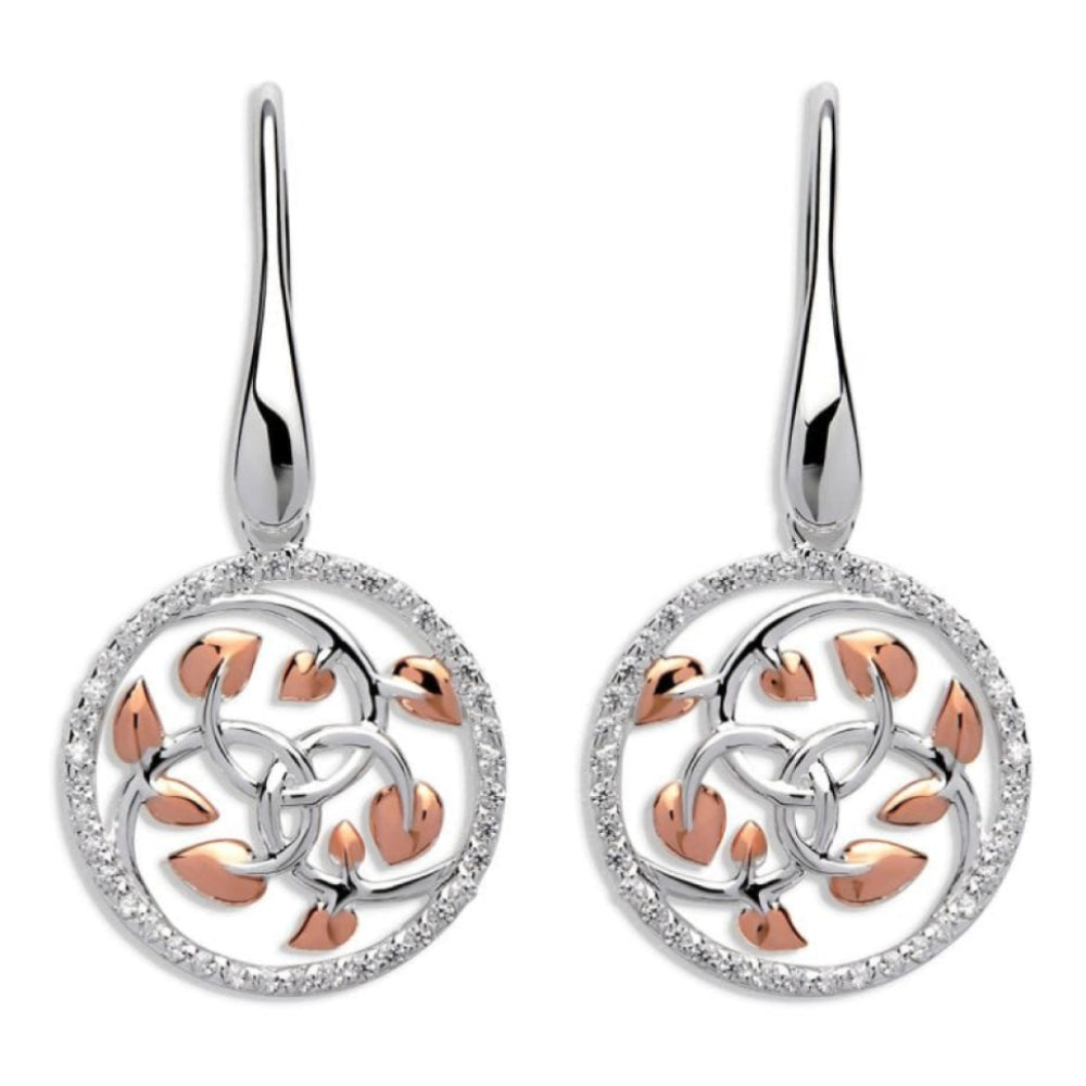 Sterling Silver 925 Earrings With Rose Gold Plating And CZ Round