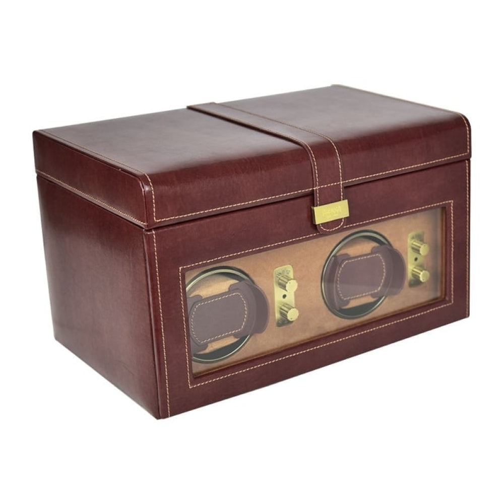 Brown Leather Double Watch Rotator And Storage Box