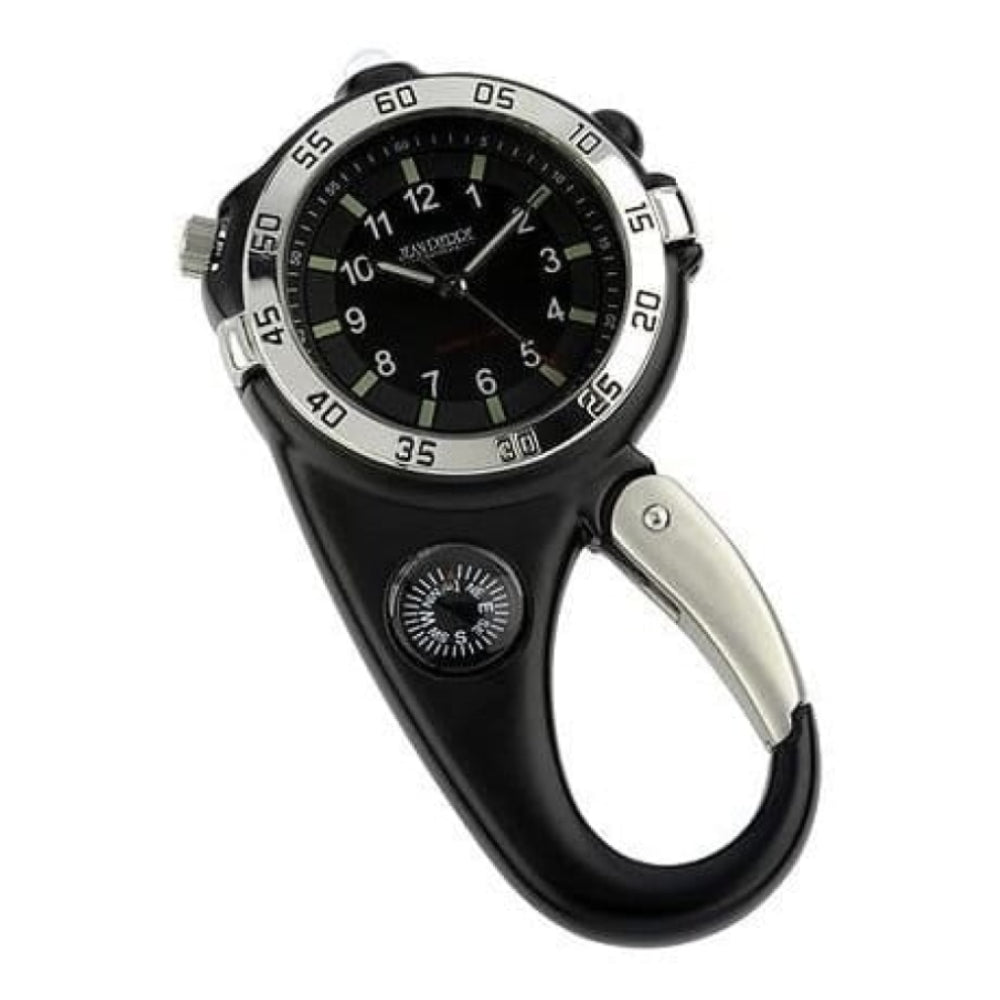 Carabiner Stainless Steel Black Compass Clip Watch