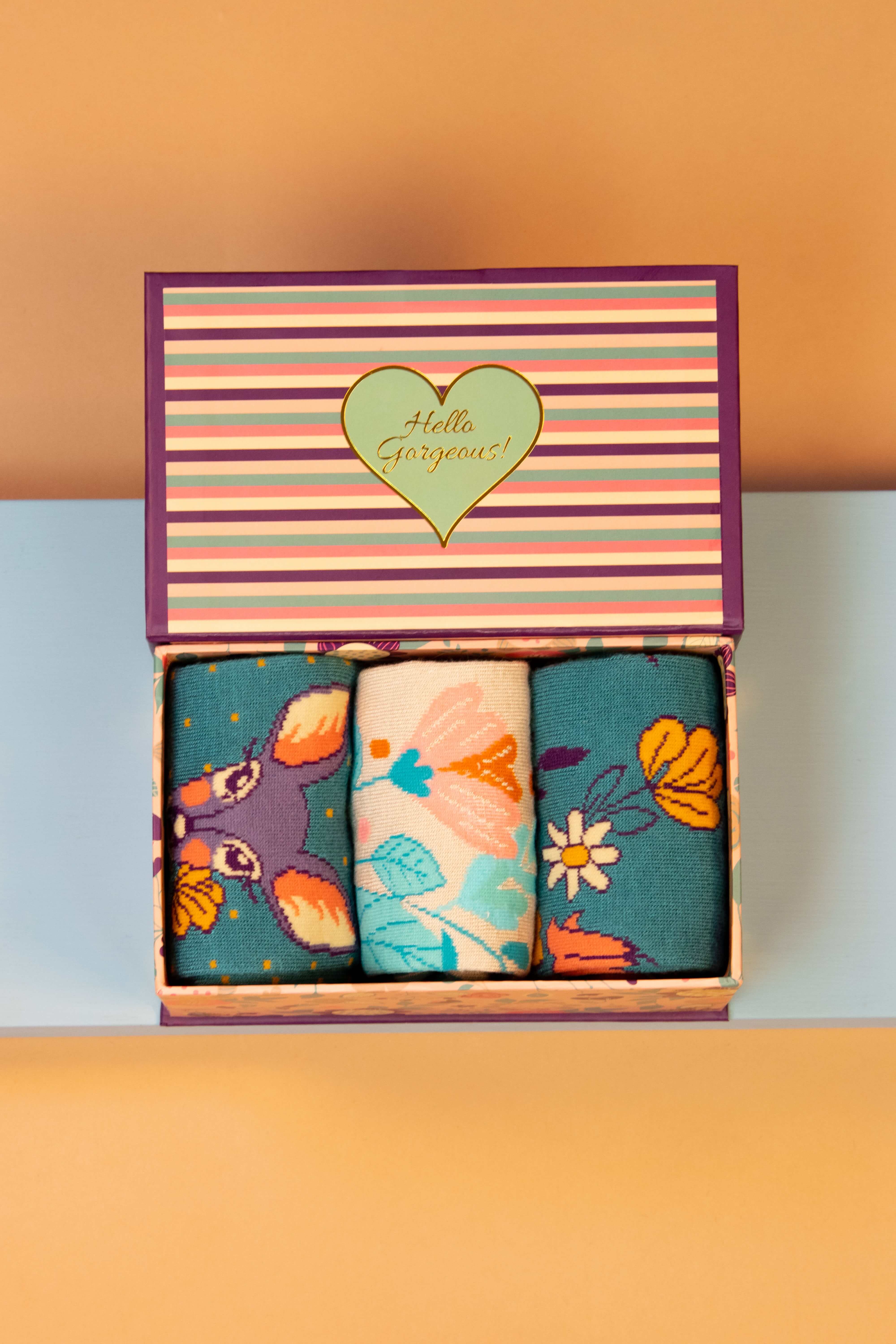 Ladies Floral Deer Sock Box