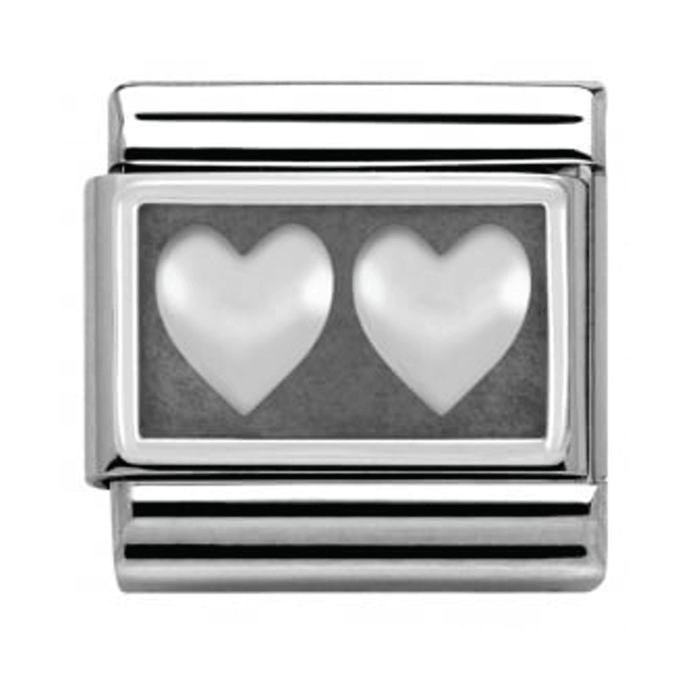 Classic Oxidised Silver Double Heart Link