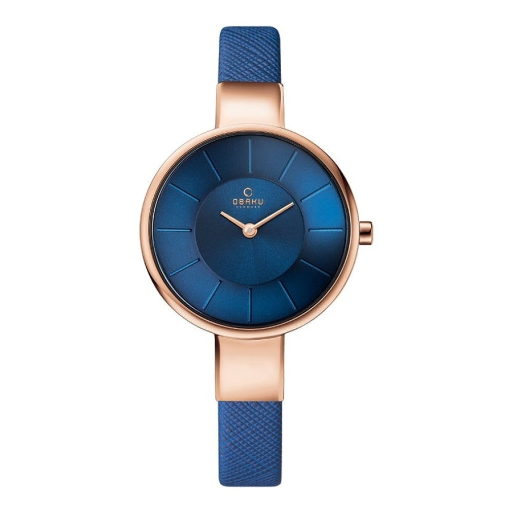 SOL - NAVY Rose Gold Plated Leather Calf Watch