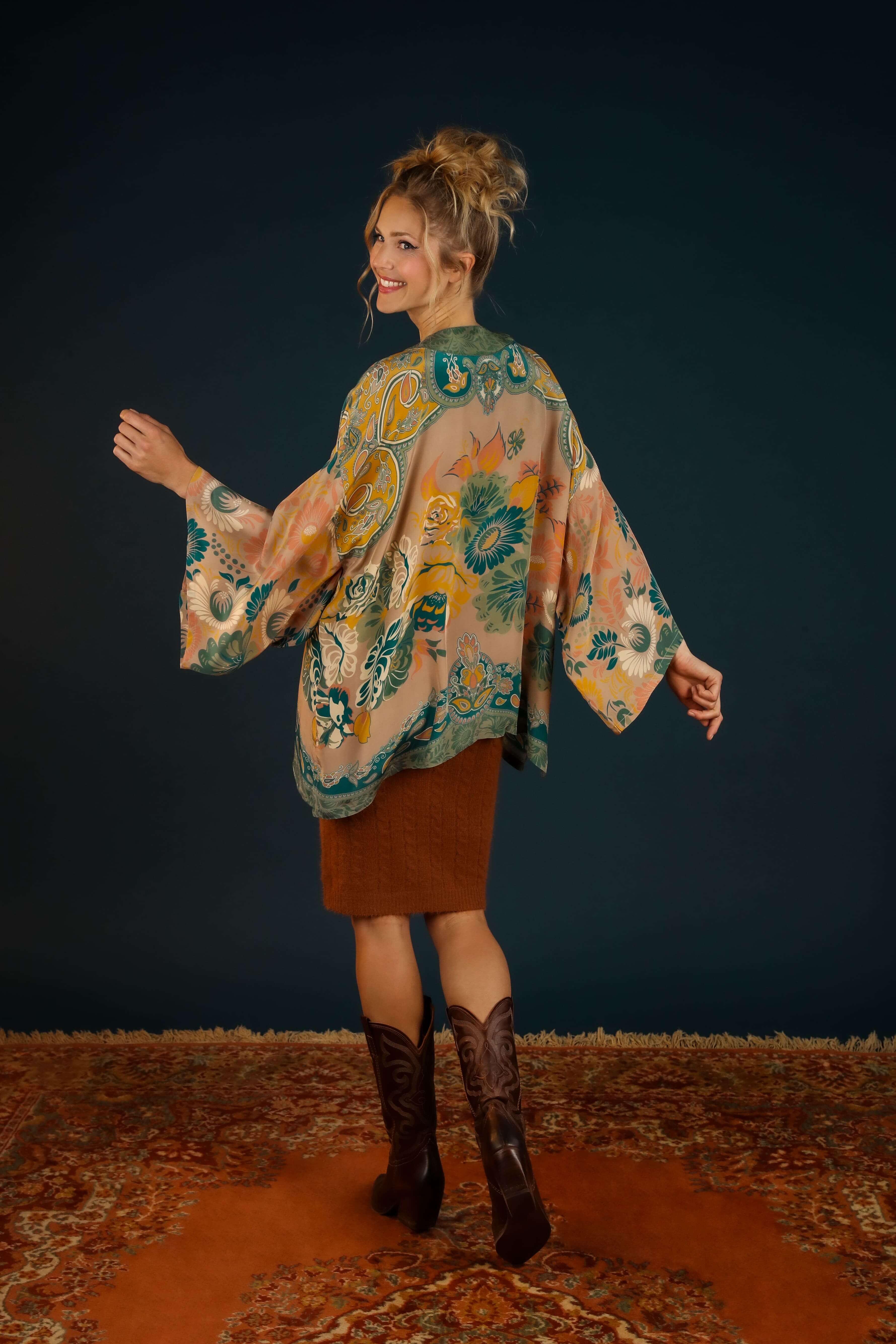 Luxury Kimono Jacket Folk Art Floral - Petal