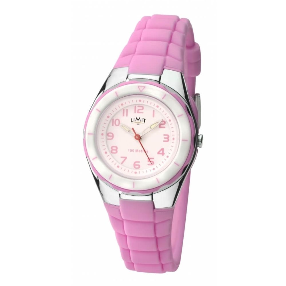 Pink Silicone Strap & Plastic Case Wrist Watch