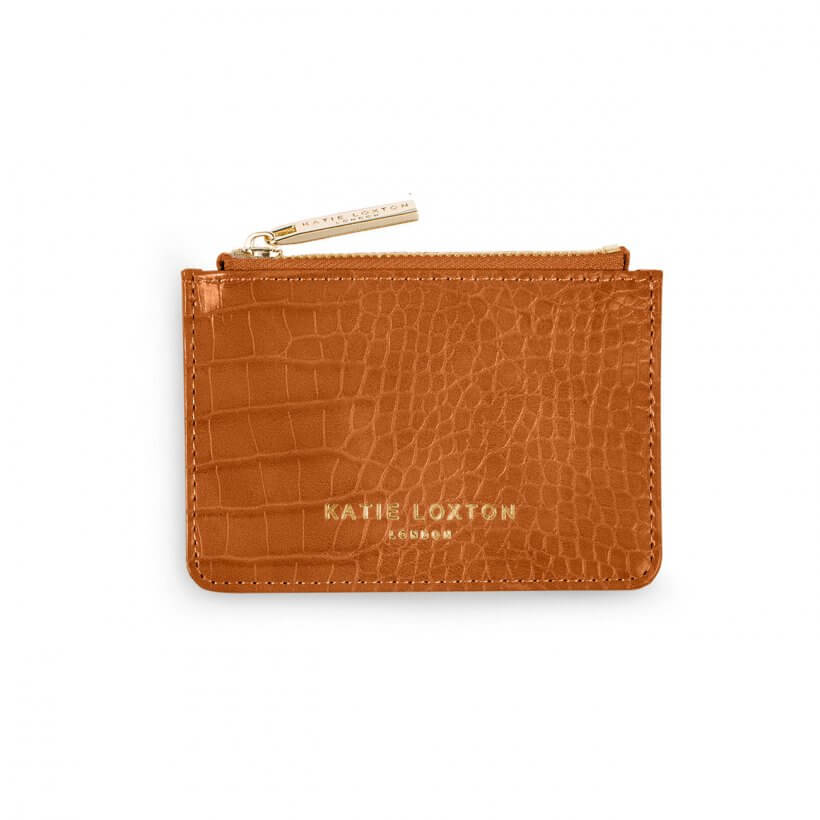 Celine Faux Croc Card Holder | Cognac