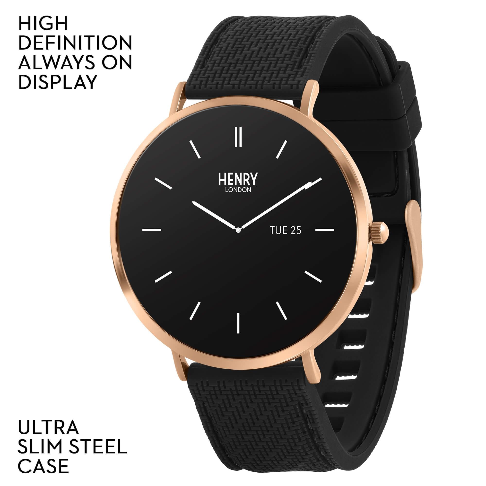 Smart Rose Gold & Black Silicone Strap Watch