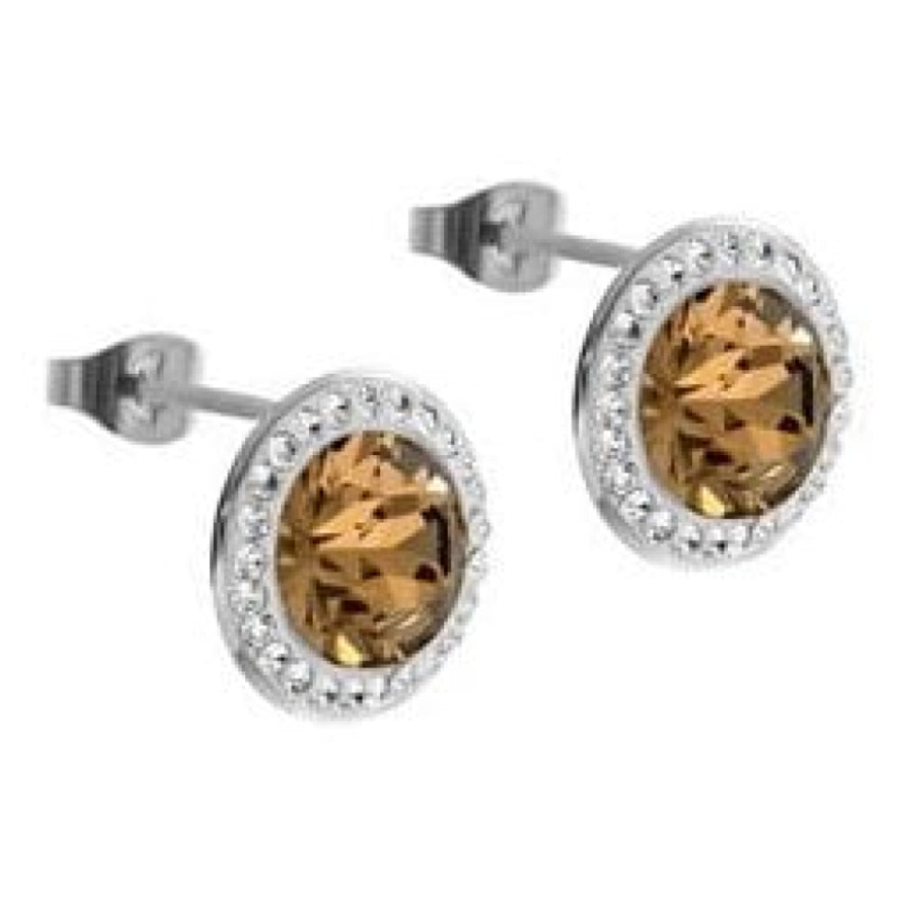 Famosa Tondo Deluxe Earrings With 13mm Light Colorado Topaz In Stainless Steel Case