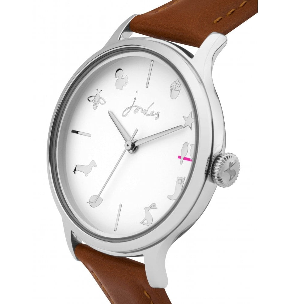 Tan Leather Strap White Dial Ladies Watch
