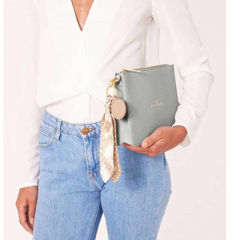 Stylish Structured Pouch | Live To Dream | Pale Grey | 16 X 24 X 5 Cm