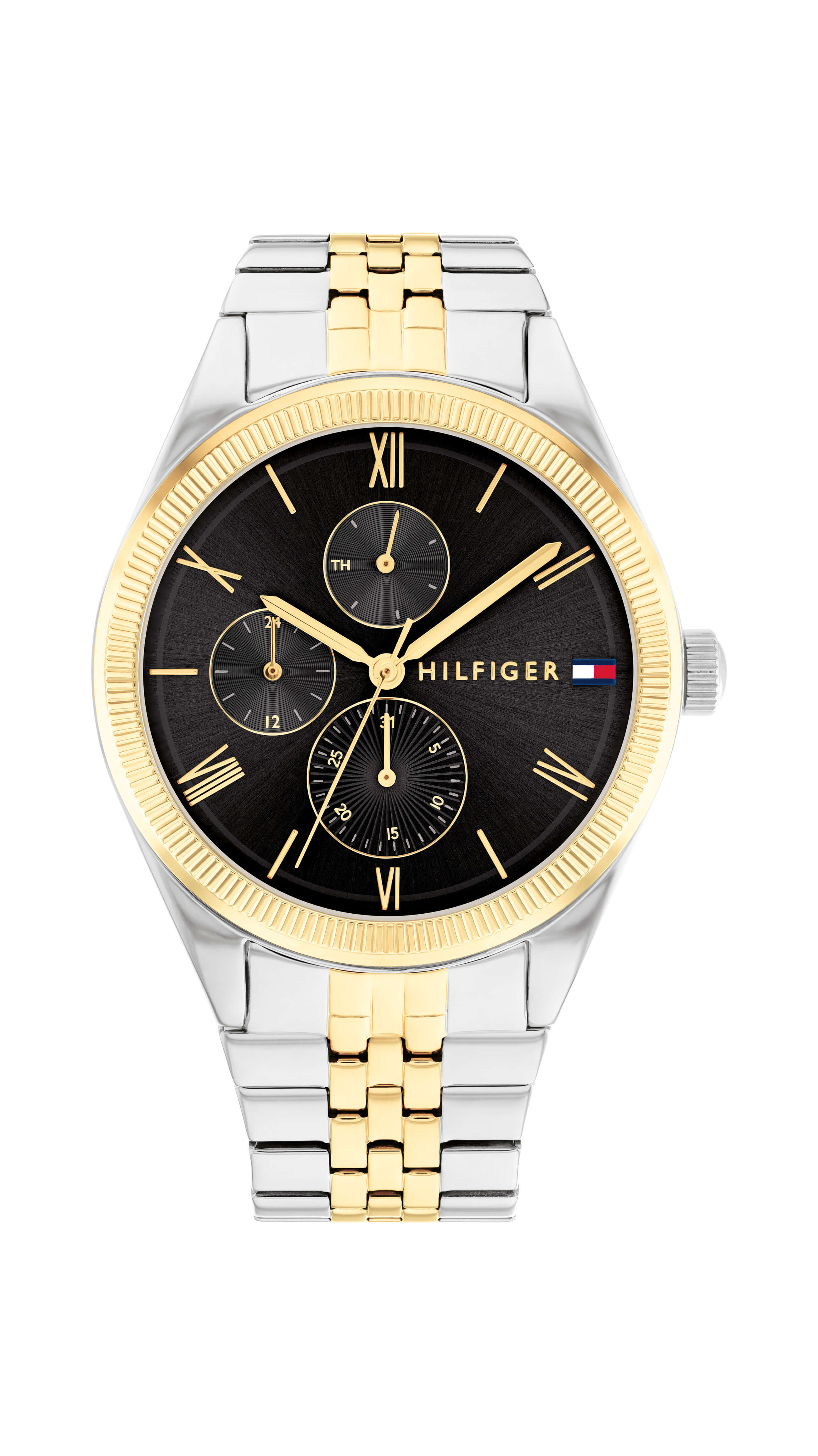 Two Tone Black Chronograph Dial With Bracelet Strap Watch