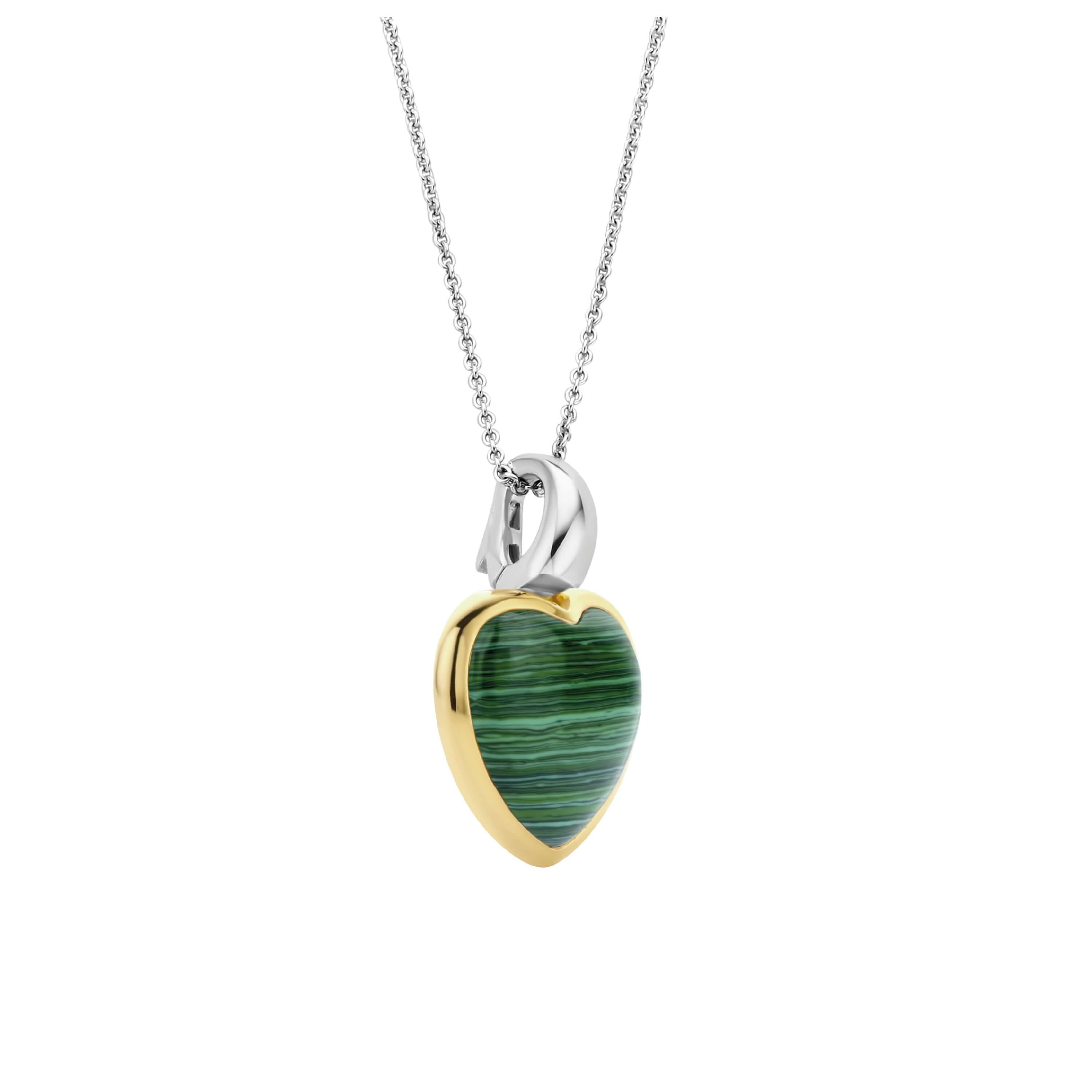 Green Stone Set Gold Plated Heart Pendant Necklace