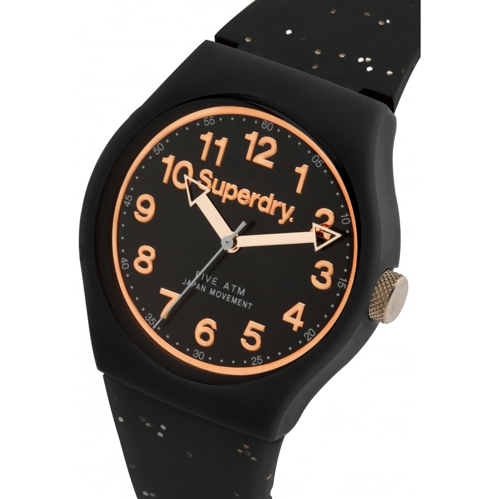Urban Glitter Black Silicone Strap Watch With Black Dial