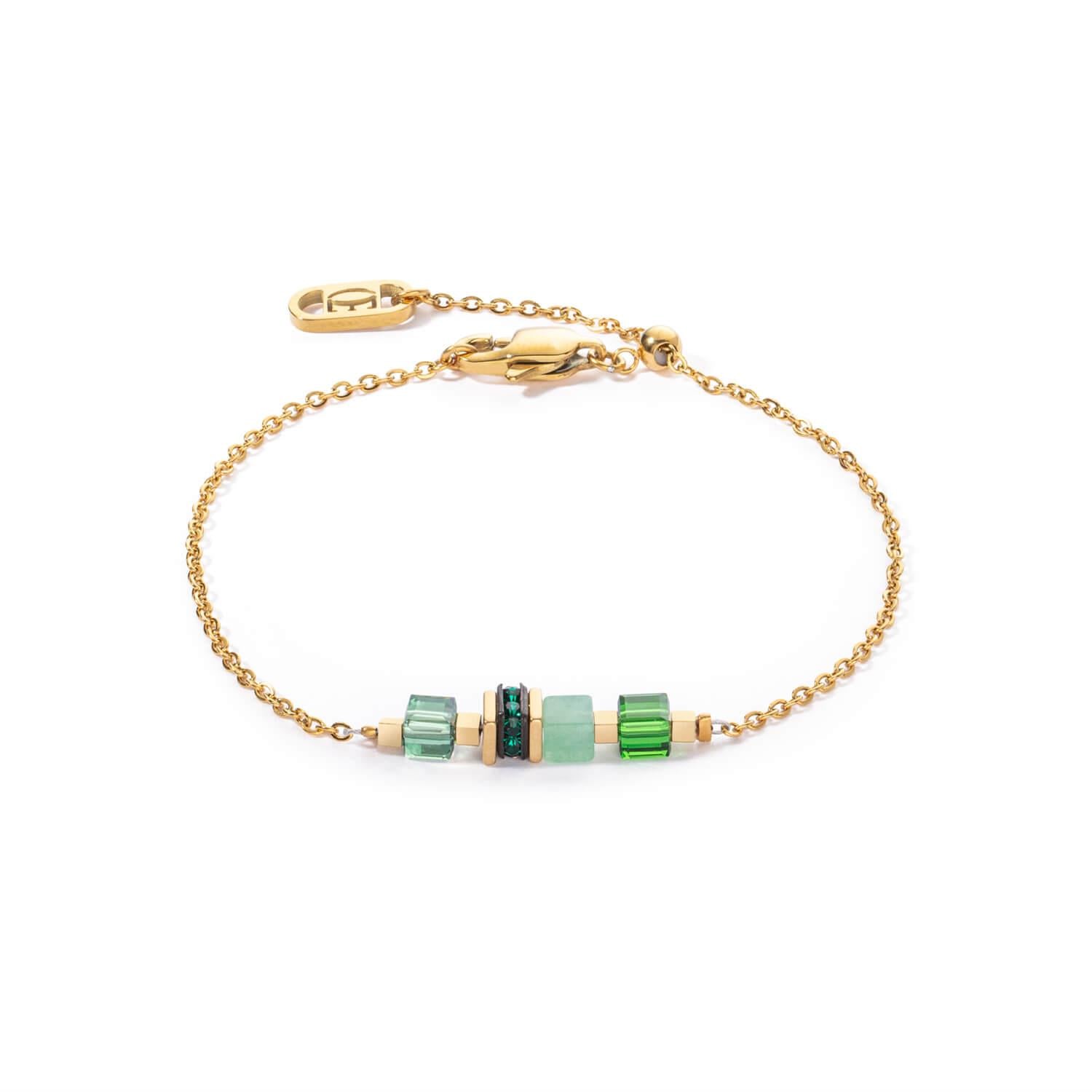 Mini Cubes & Chain Bracelet In Rose Gold-Green