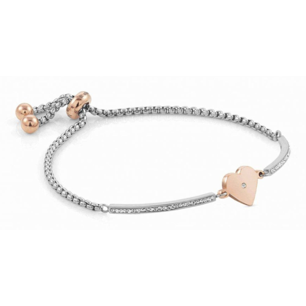 Milleluci Rose Gold Finish Heart Toggle Pav Half Bangle Bracelet