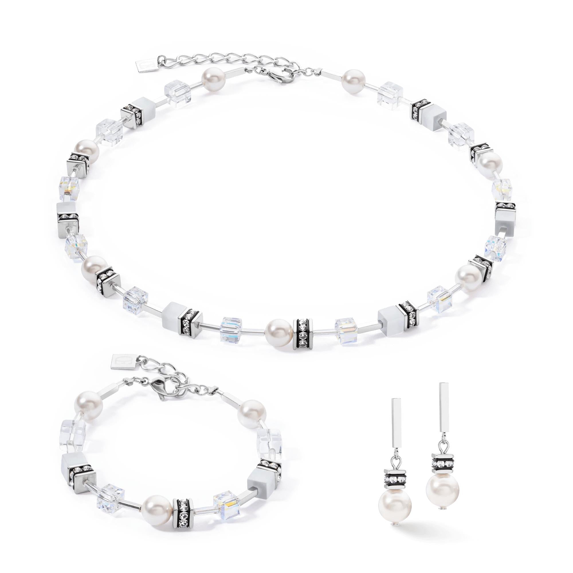 GeoCUBE Iconic Pearl Mix Silver-White Earrings