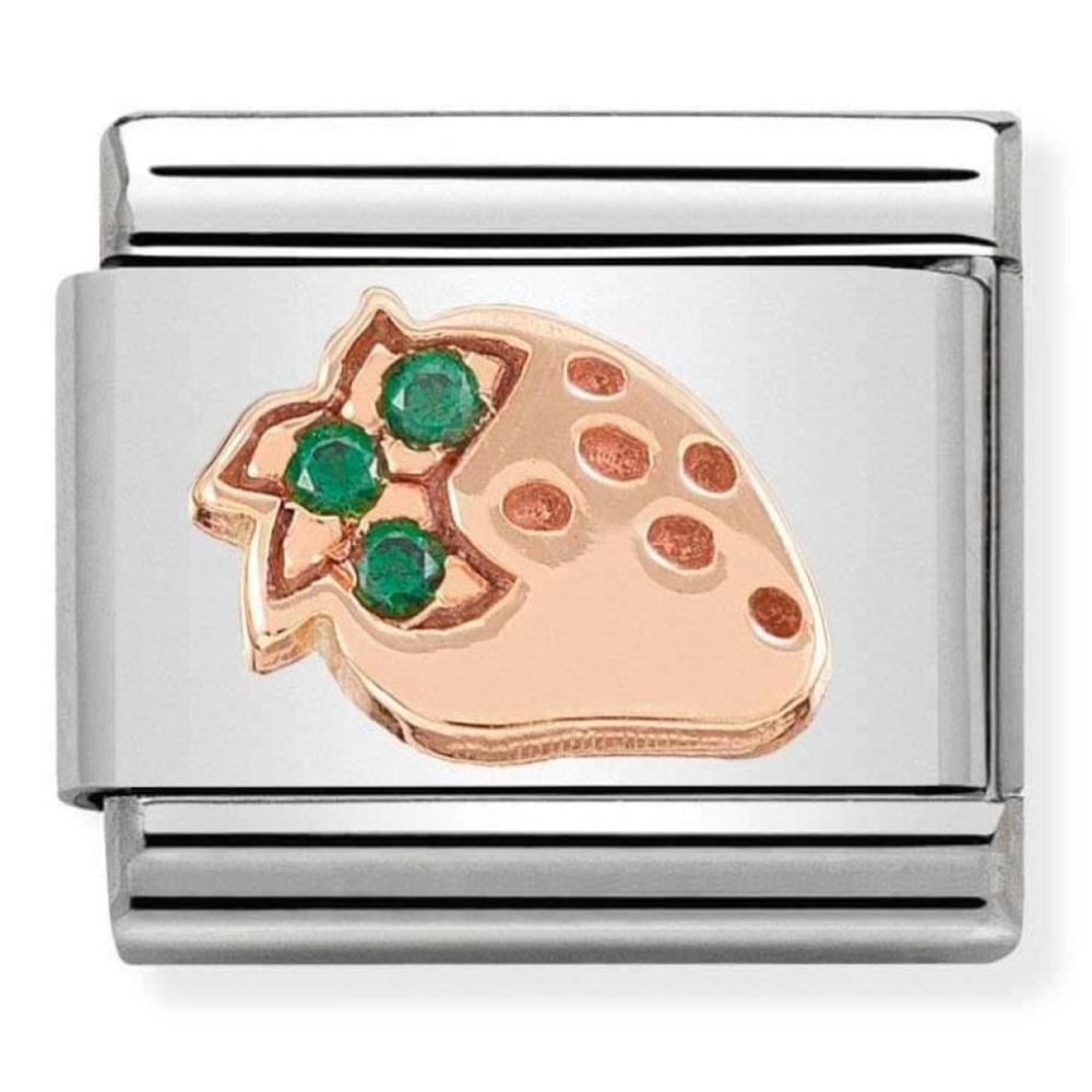 Composable Classic Symbols In Steel, 9k Rose Gold & CZ Strawberry Charm