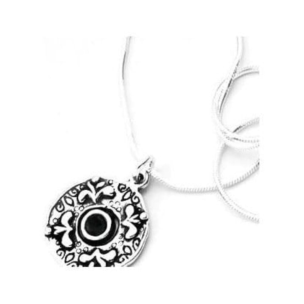 Ladies Handmade Silver Circular Patterned Pendant Necklace