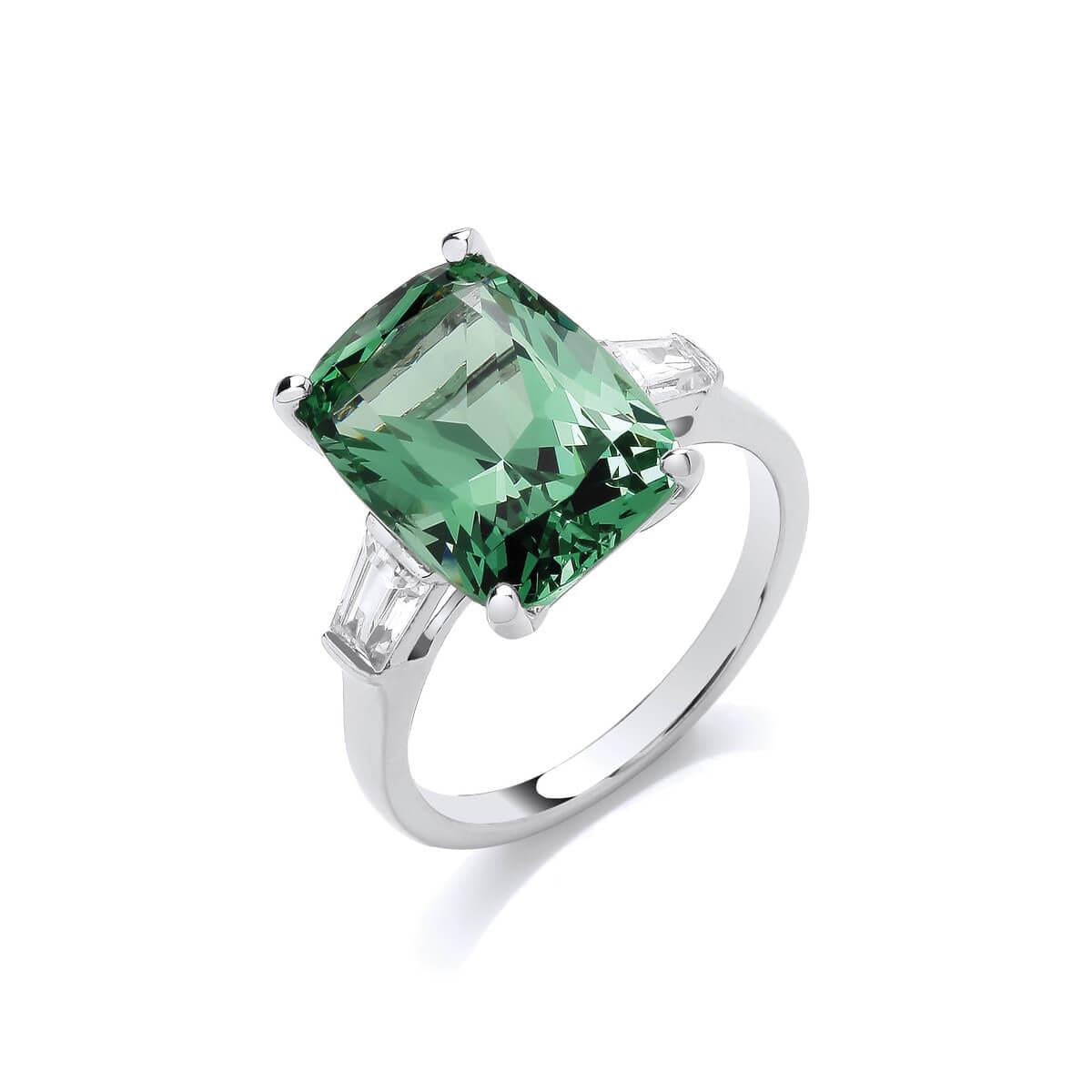 Wow' Silver & Green Tourmaline Cubic Zirconia Ring-7/N