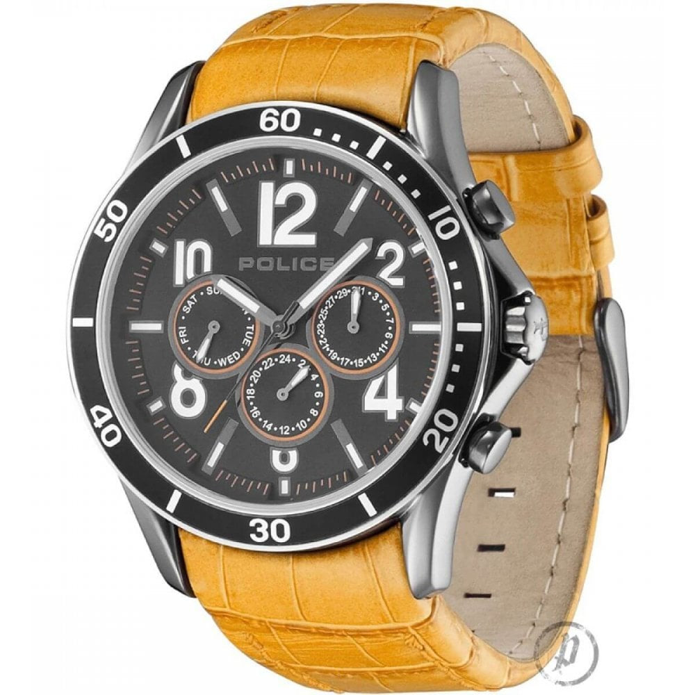Black IP Case With Black Multi Dial & Yellow Leather Strap Theory Gents Watch