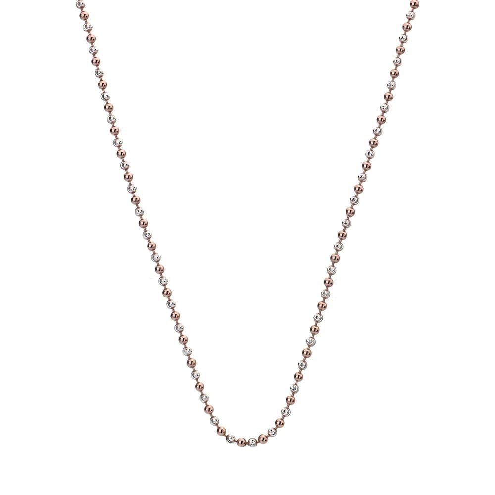 Sterling Silver and Rose Gold Plate Accent Bead Chain 35"