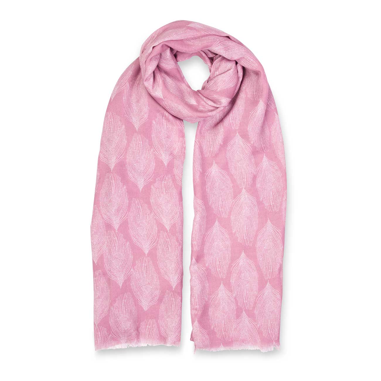 Printed Scarf | Peacock Feather Print | Dusty Pink and White