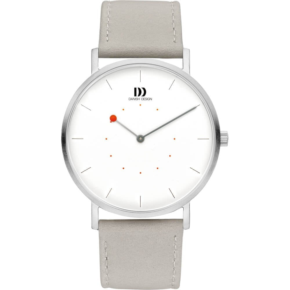 Gents Grey Leather Stainless Steel Watch White Dial
