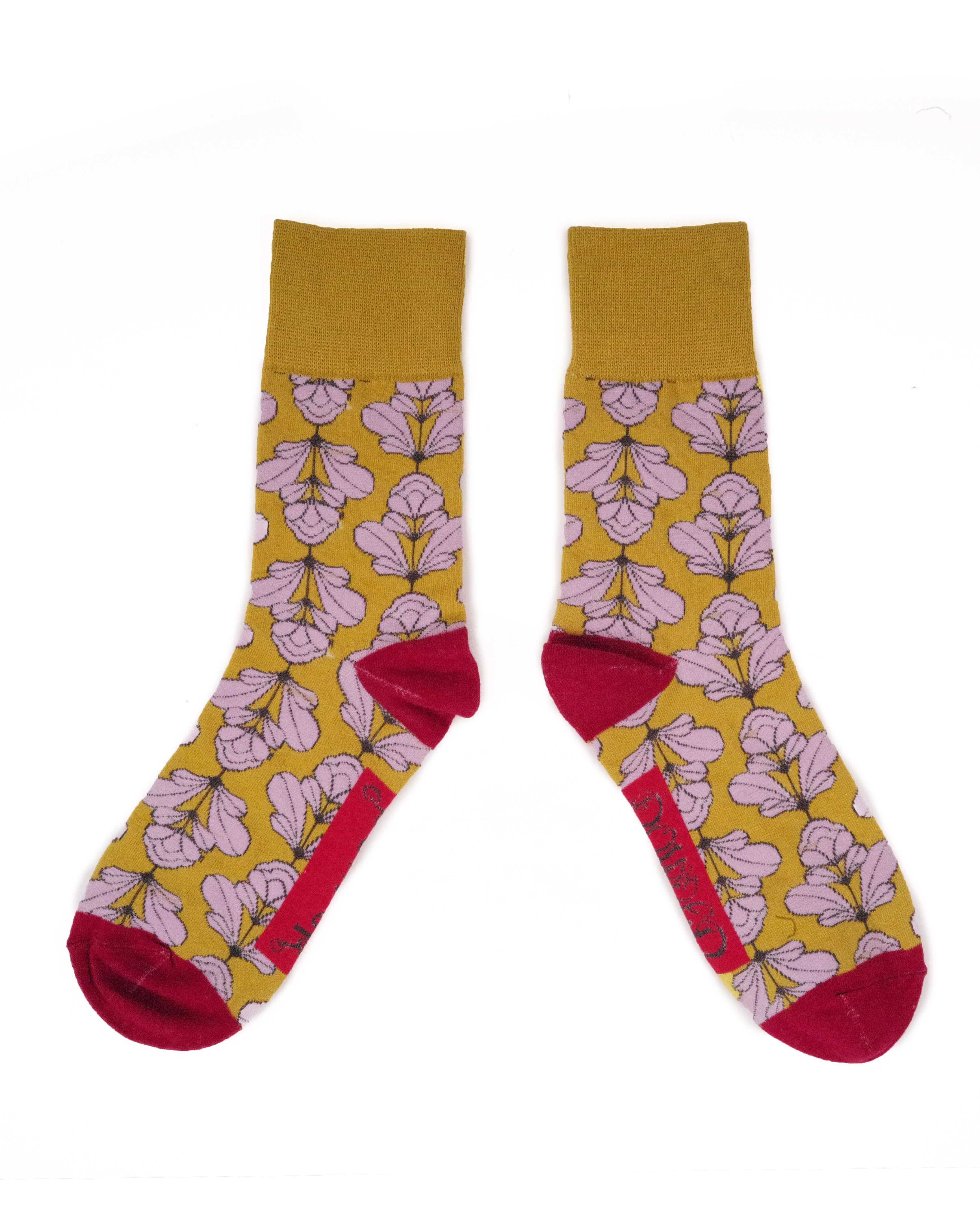 Mens Deco Floral Socks- Ochre