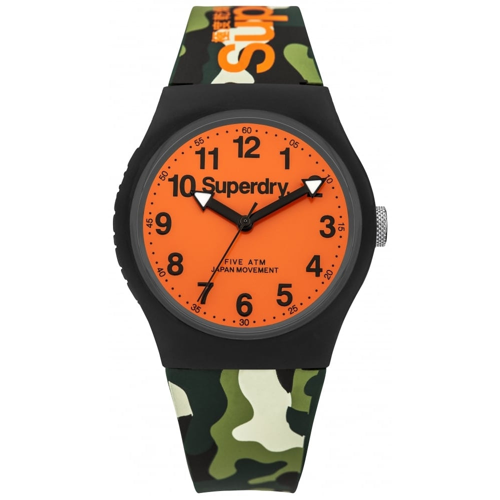 Urban' Green Camo Silicone Strap Watch With Orange Dial