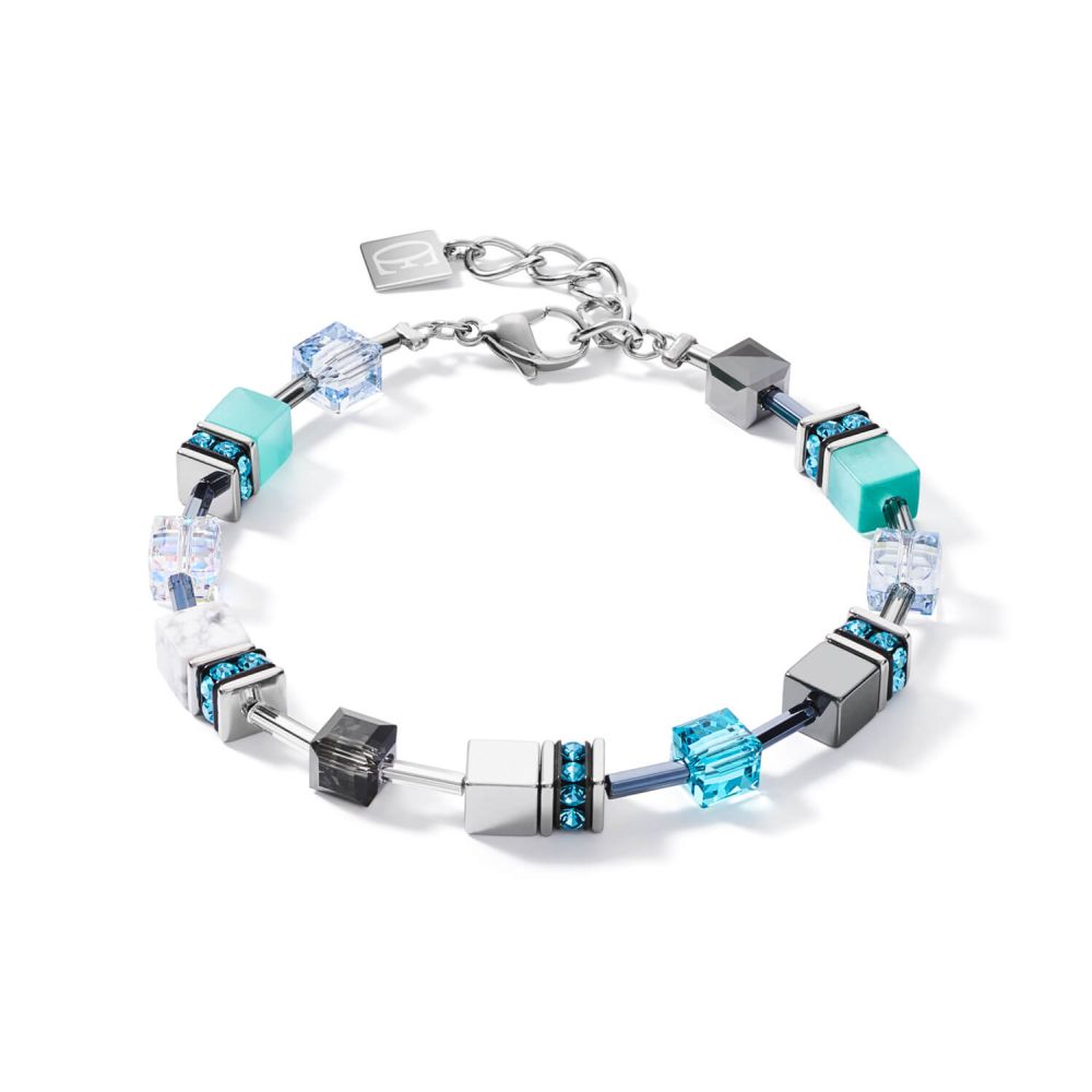 Medium Aqua-White Geo Cube Bracelet