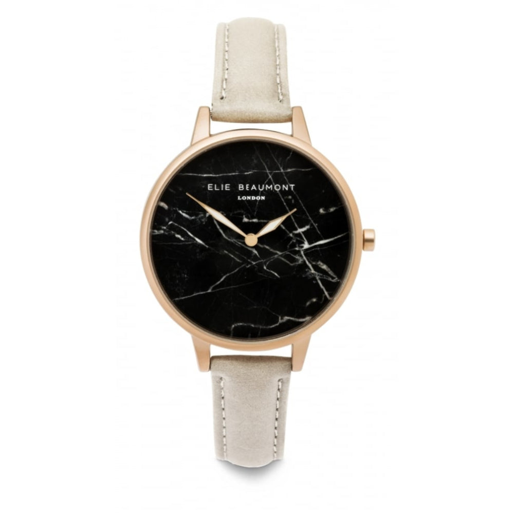 Richmond Grey Leather Strap With Black Dial & Rose Gold Case Ladies Watch