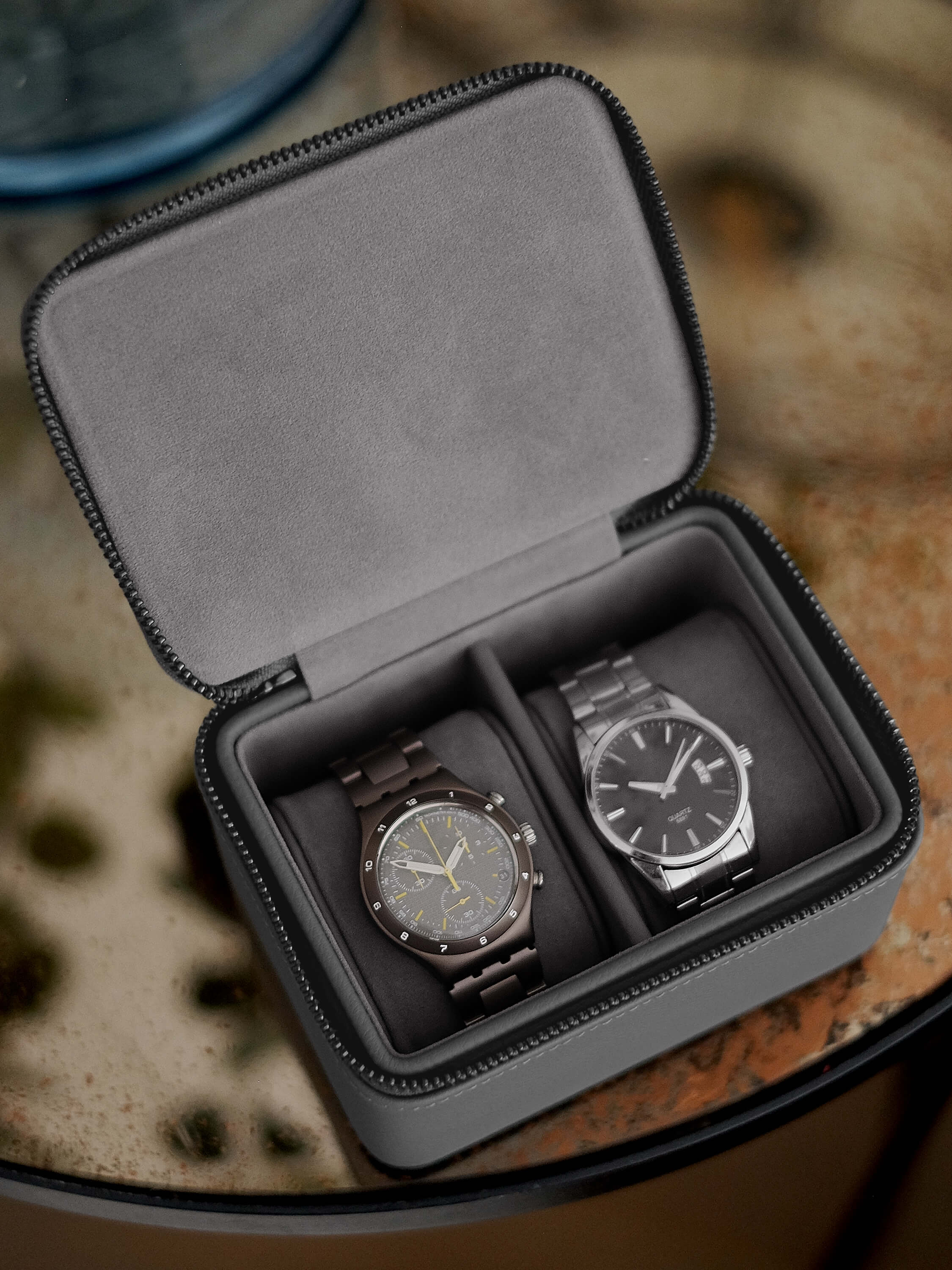 Slate Grey Double Zipped Watch Box