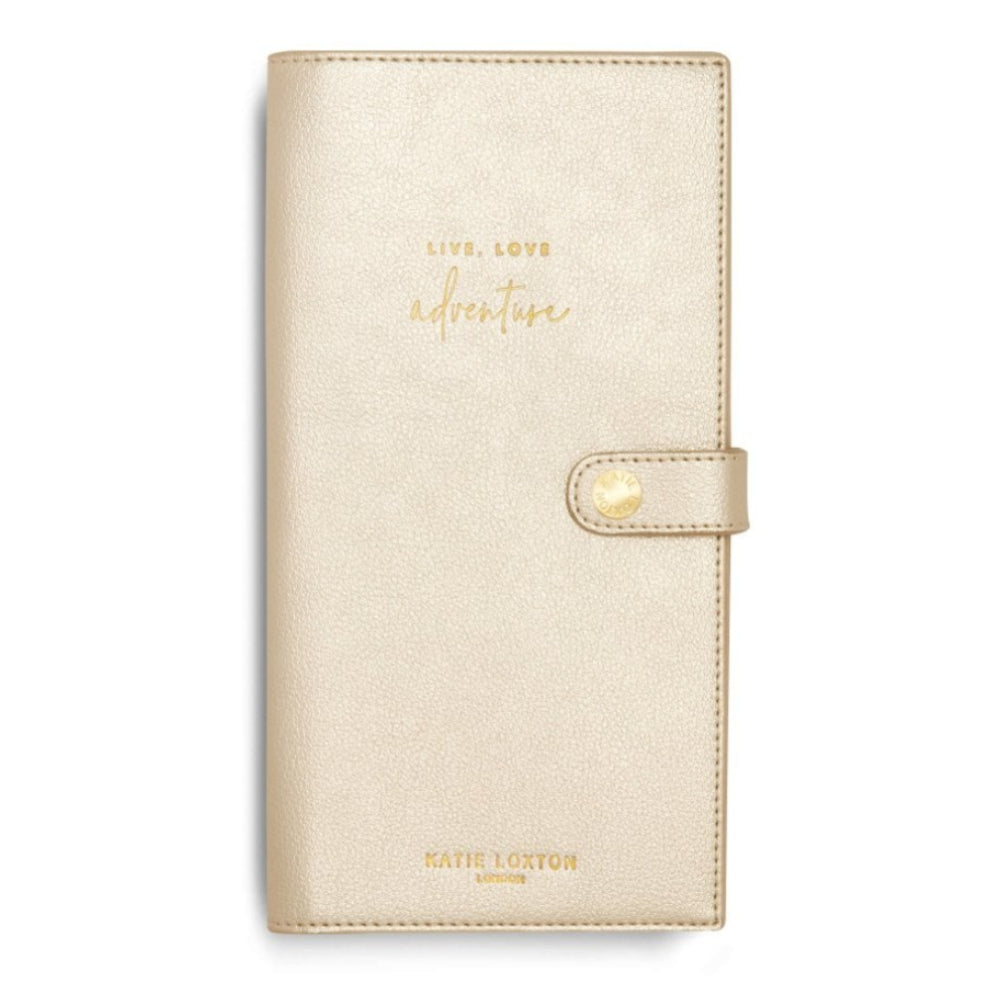 TRAVEL WALLET - LIVE LOVE ADVENTURE - Metallic Champagne - 23x12cm