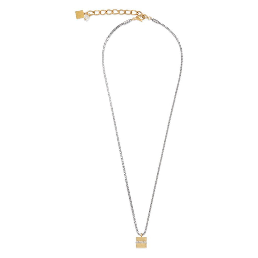 Gold-Silver Cube Pendant Stainless Steel Chain Necklace