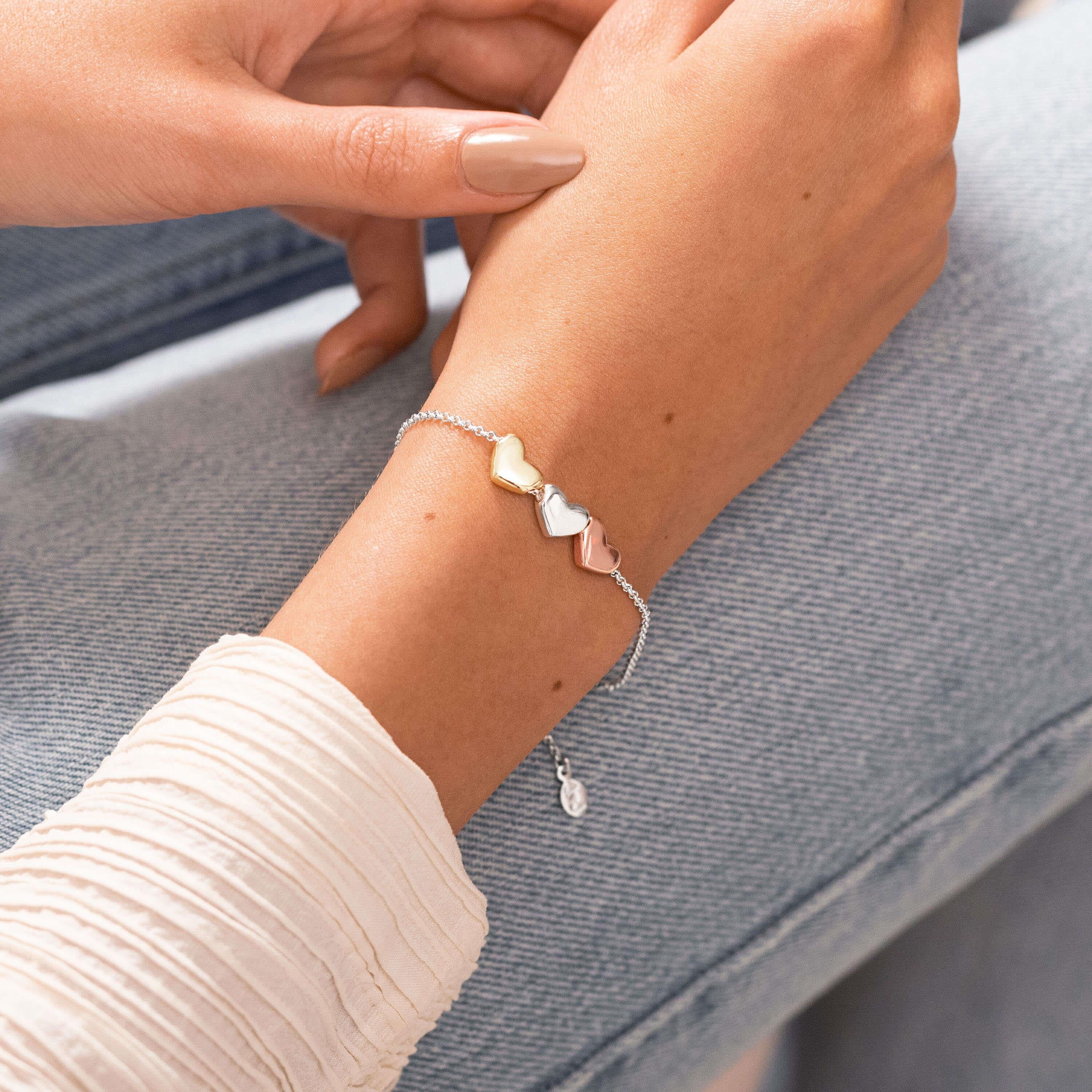 Florence | Heart Bracelet | Silver Rose Gold And Gold | Bracelet | 19cm Adjustable