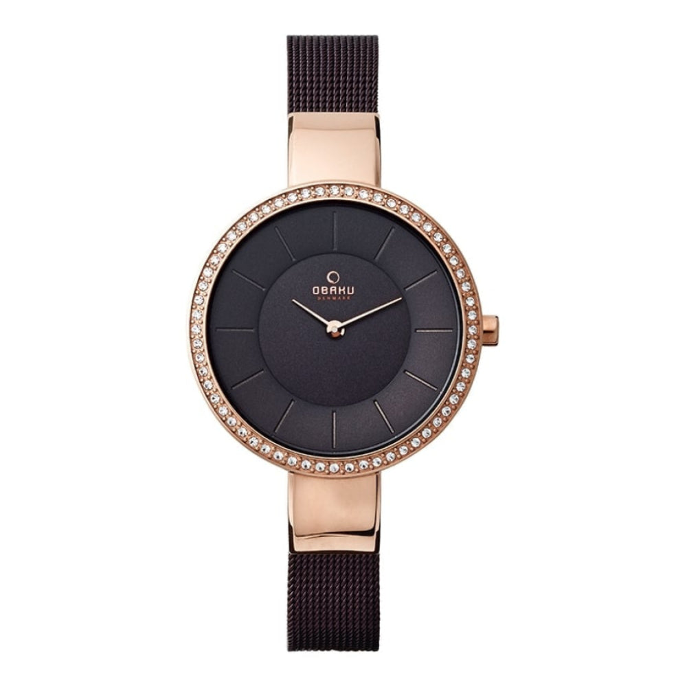 SOL - GLIMT WALNUT Rose Gold Plated Mesh Bracelet Watch