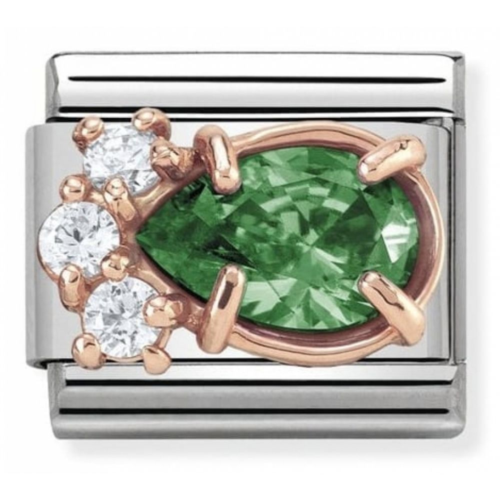 Classic Green Drop In Stainless Steel, CZ & 9k Rose Gold