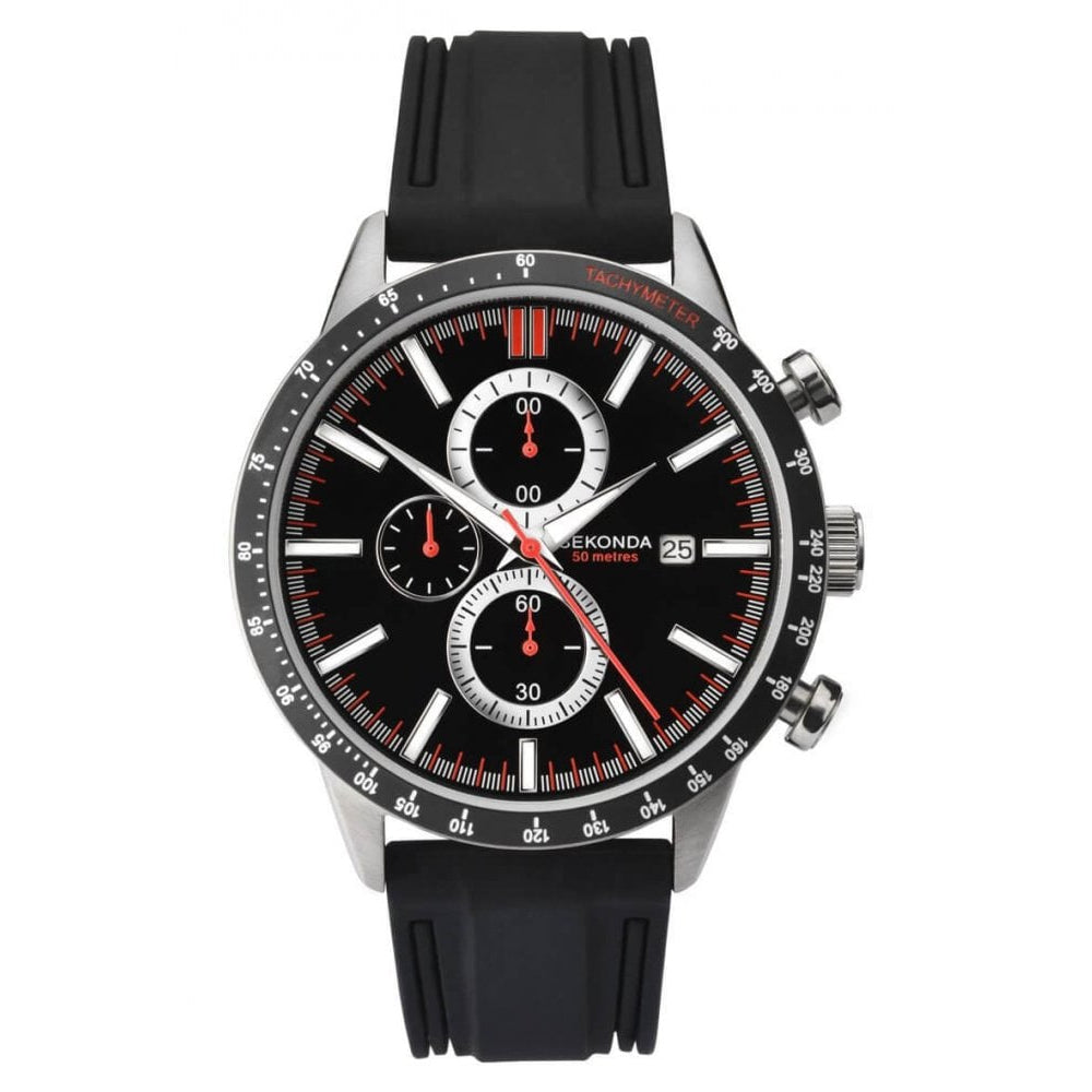 Stainless Steel Black Dial & Black Rubber Strap Gents Chronograph Watch