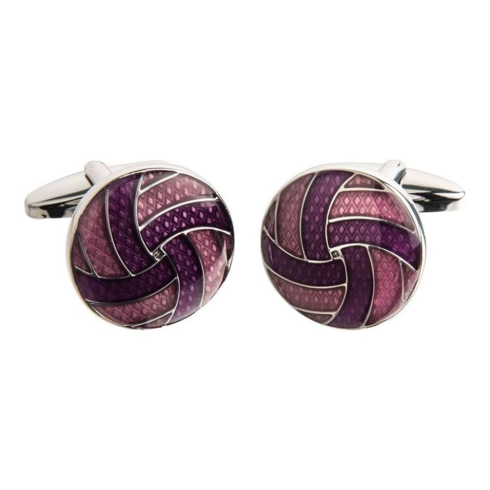 Brass Silver Round Cufflinks With Purple & Pink Enamel Swirl Pattern