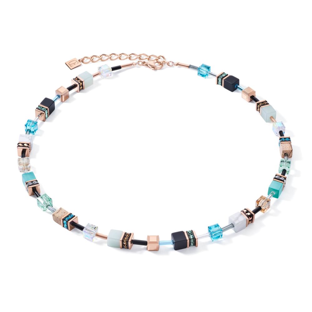 Swarovski Crystals & Gemstones Aqua-Beige Geo Cube Necklace