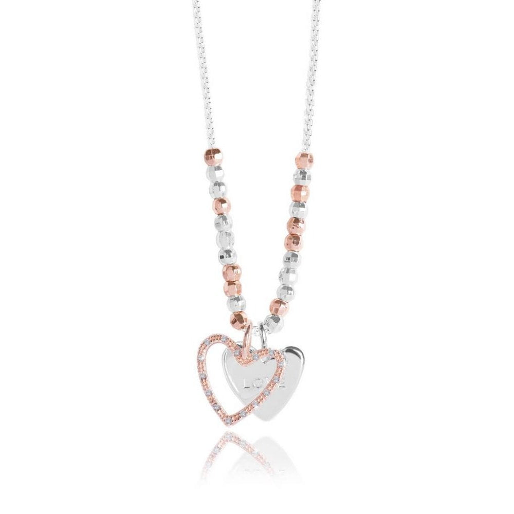 CACI - Love - Silver Chain With Rose Gold Pave Charm And Silver Stamped Charm - Necklace