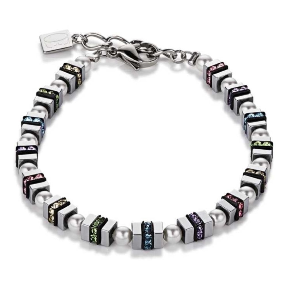 Multicolour Pastel Bracelet with Hematite and Rhinestone Rondelles