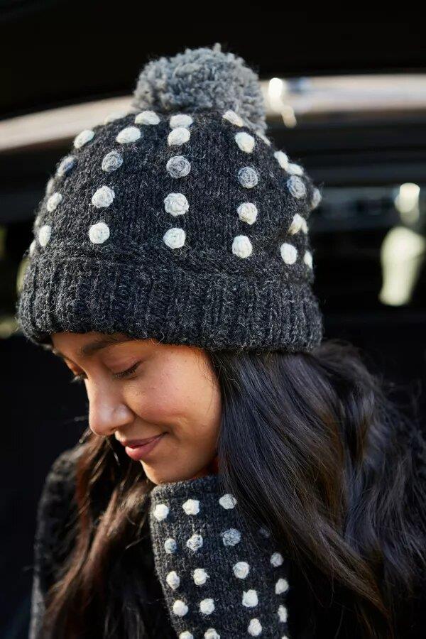 Kew Bobble Beanie In Charcoal