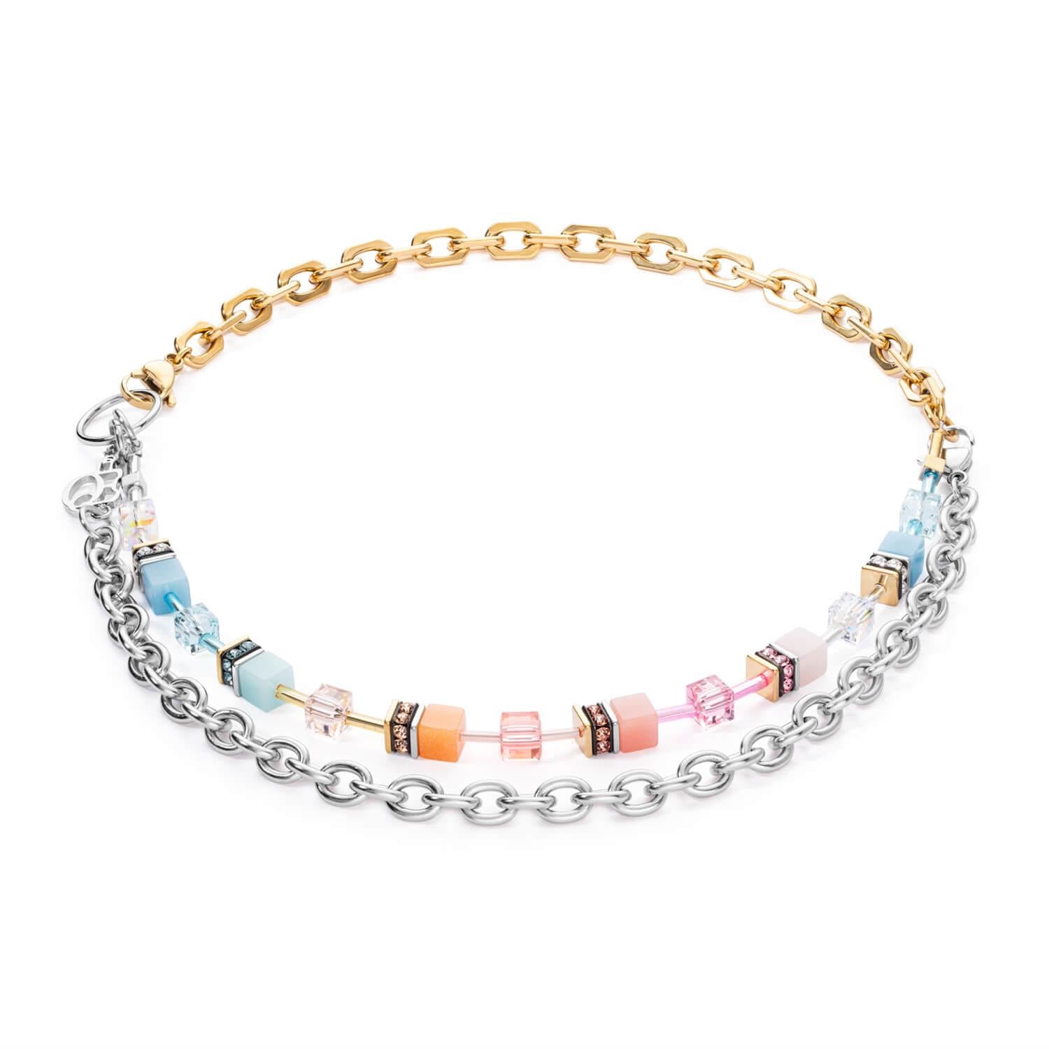 GeoCUBE Iconic Fusion Chain Necklace In Aqua-Apricot