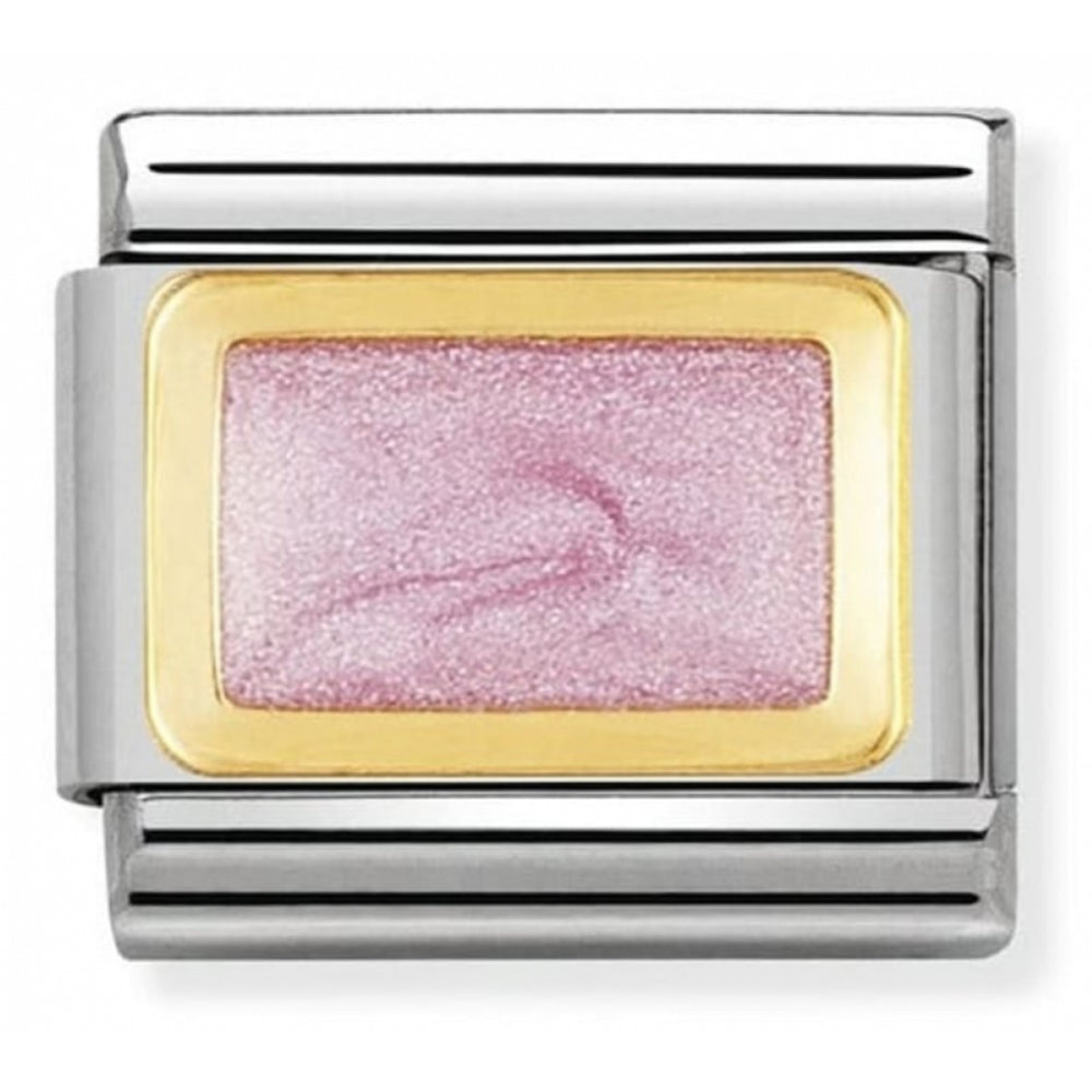 Classic Pink Glitter Rectangle In Stainless Steel With Enamel & 18k Gold Charm