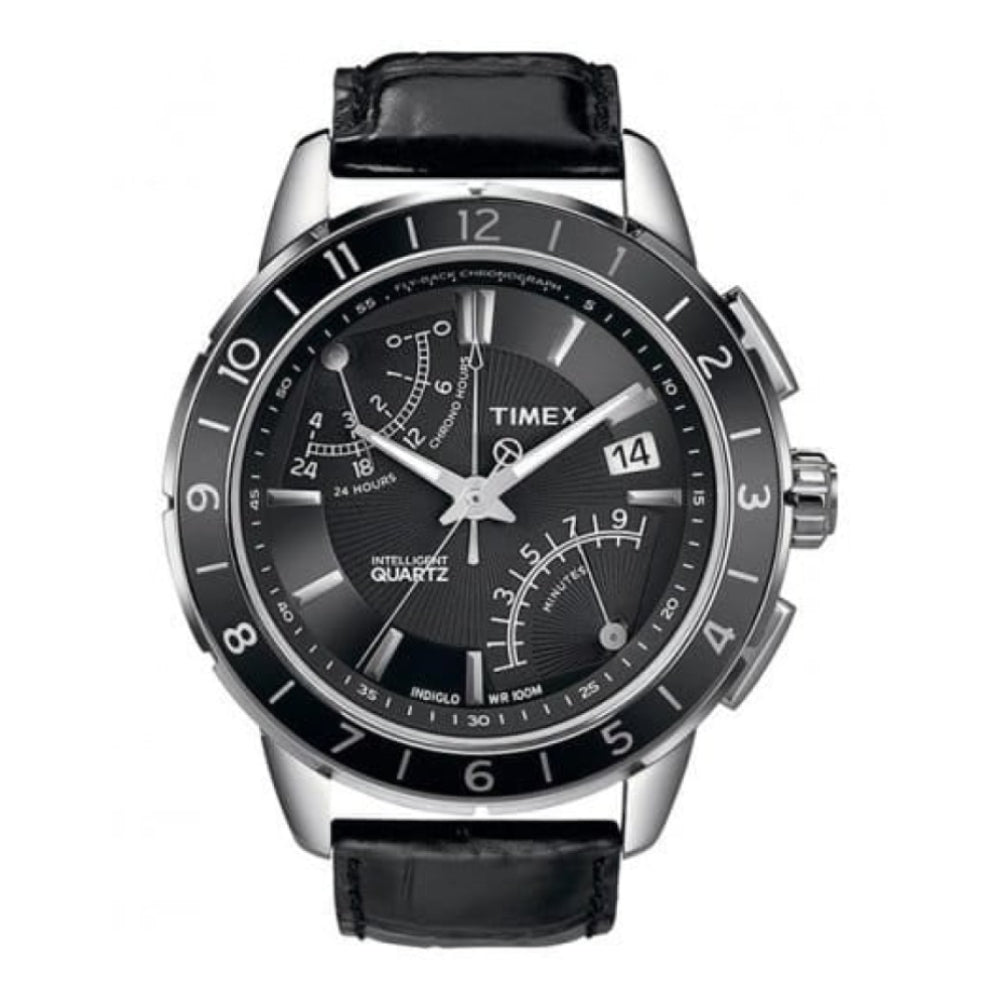Gents Intelligent Quartz Fly Back Chronograph Black Leather Watch