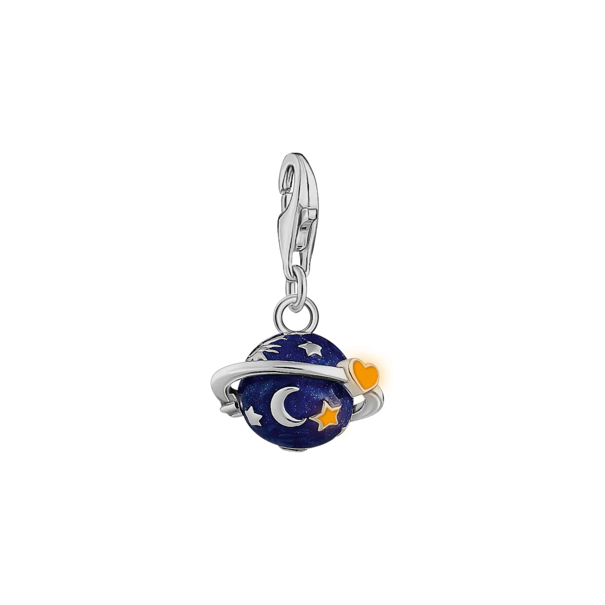 Saturn With Dark Blue Enamel Charm Pendant