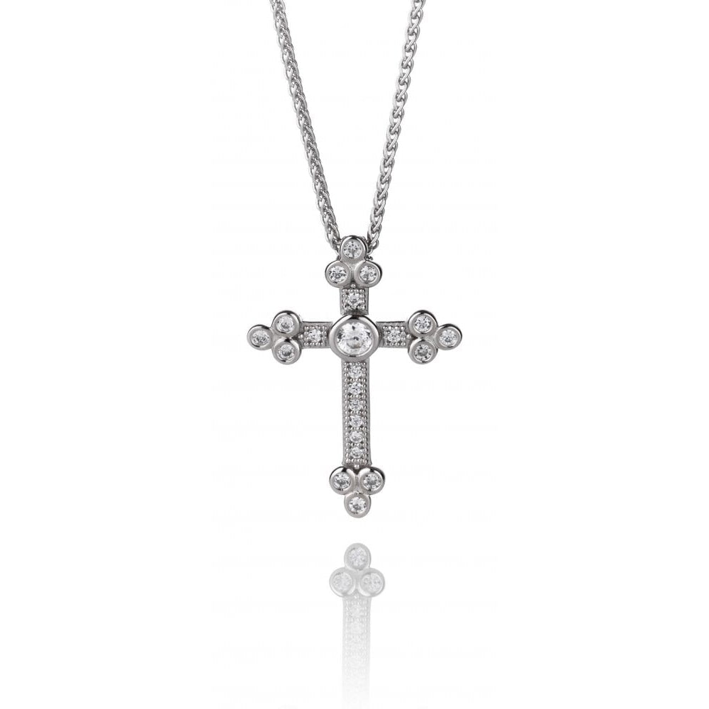 Silver Small CZ Cathedral Cross Pendant