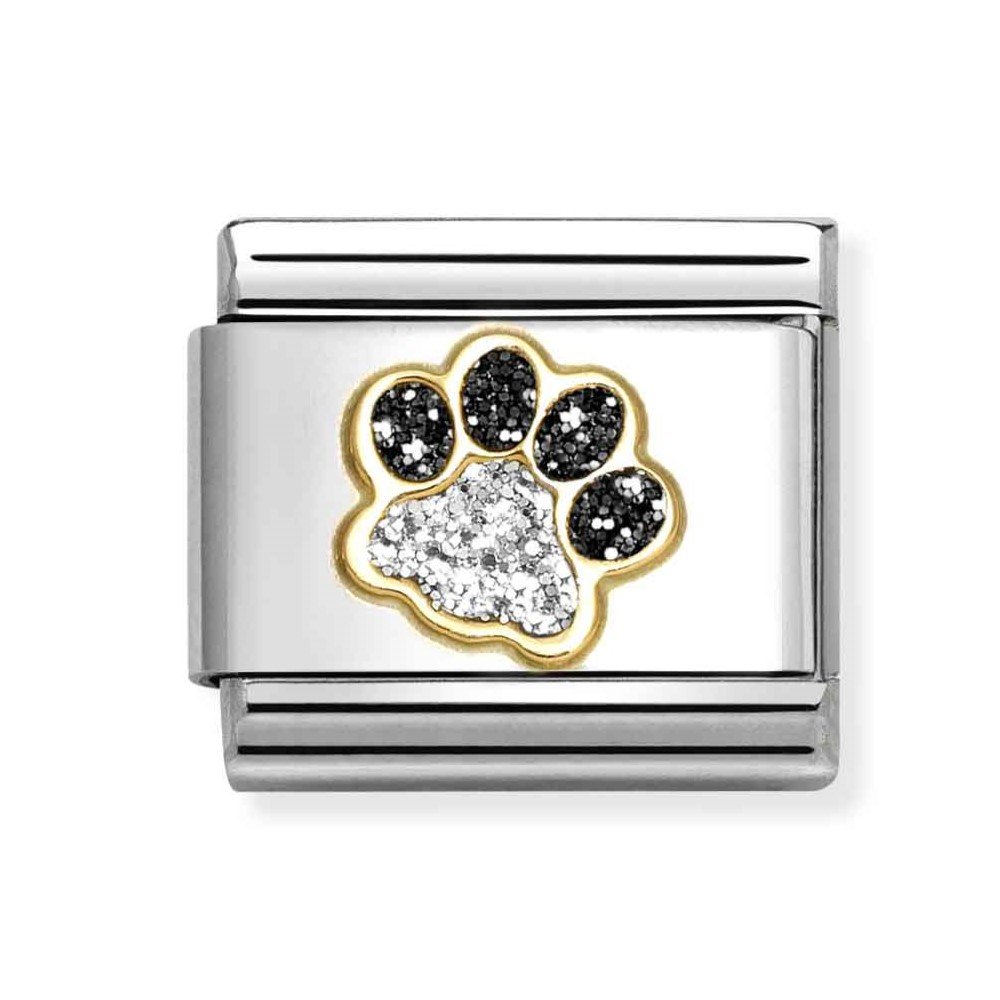 Composable Classic Link With Paw Print In 18K Gold & Glitter Enamel
