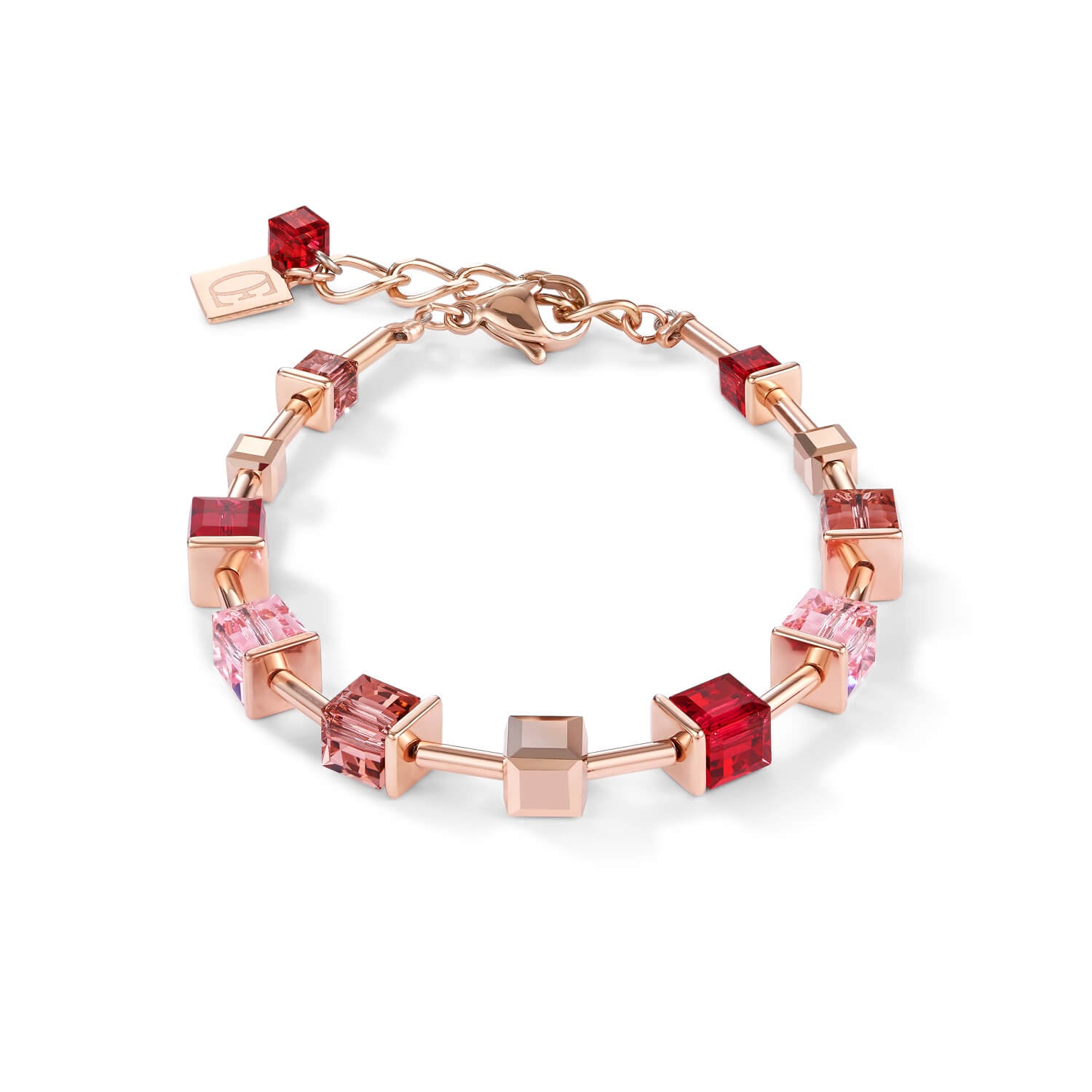 Swarovski Crystals & Red Geo Cube Rose Gold Plated Bracelet